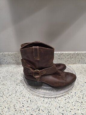 Mossimo Brown Distressed Leather Harness Ankle Boots  Chunky Women's Size 7